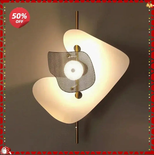 DecorBites wall sconce lamp with white curved blades and central metal mesh bulb guard on Tampa Home & Garden Store