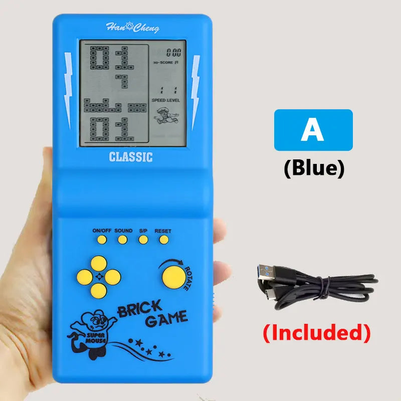 Blue FLIPSTYLEZLLC pocket handheld game console with yellow buttons and retro Tetris display on Tampa Home & Garden Store