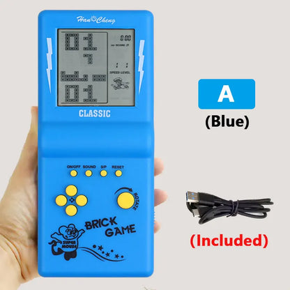 Blue FLIPSTYLEZLLC pocket handheld game console with yellow buttons and retro Tetris display on Tampa Home & Garden Store
