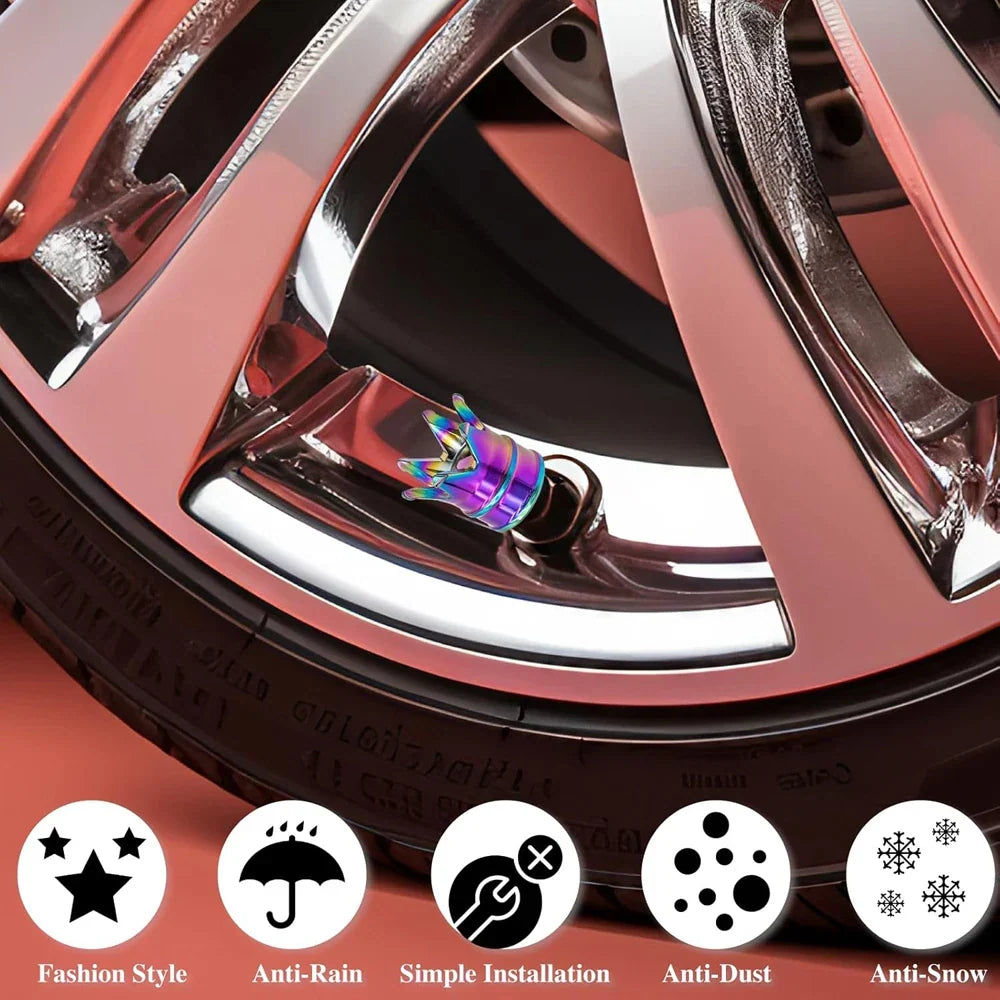 4pcs Crown Valve Stem Caps by BikerZoneZ rainbow crown design for car wheel rims on Tampa Home & Garden Store