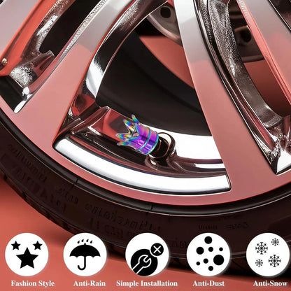 4pcs Crown Valve Stem Caps by BikerZoneZ rainbow crown design for car wheel rims on Tampa Home & Garden Store