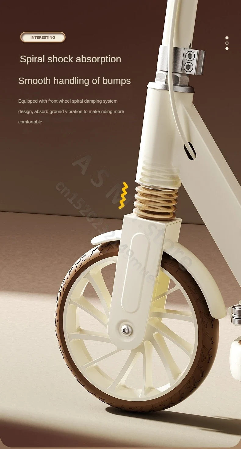 Foldable kick scooter front wheel with cream suspension, 2-wheel design for kids and adults on Tampa Home & Garden Store