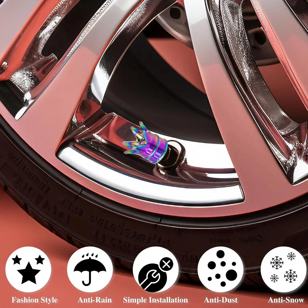 Crown valve stem caps 4-pack, rainbow metallic, BikerZoneZ valvecaps for wheels on Tampa Home & Garden Store
