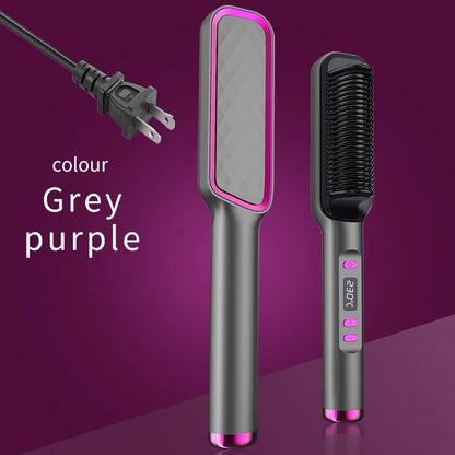 Electric hot comb and straightening brush by Silcy Skin, grey purple color, digital display on Tampa Home & Garden Store