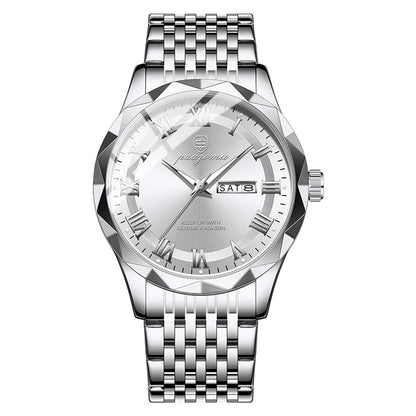 Men's minimalist quartz watch with stainless steel bracelet, silver dial and Roman numerals on Tampa Home & Garden Store