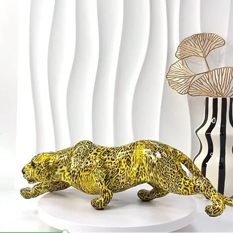 Perfecsy leopard sculpture resin cheetah statue, desktop figurine with yellow spotted coat on Tampa Home & Garden Store