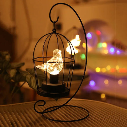 Birdcage Table Lamp Warm White Fairy Light Bird LED Bedroom Living Room Decor - Tampa Home & Garden Store