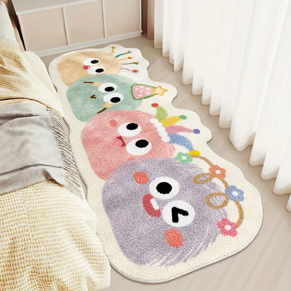 VIKAMA cute cartoon long plush rug with pastel colors and friendly faces for living room on Tampa Home & Garden Store