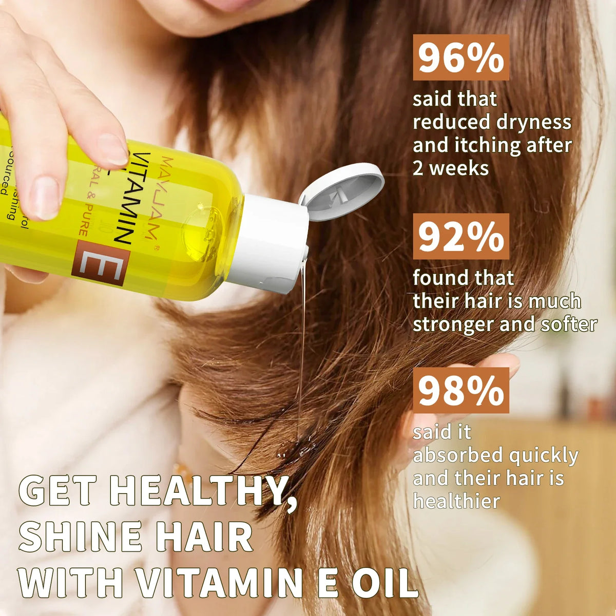 MAYJAM Vitamin E oil bottle with pump, yellow translucent container, Silcy Skin face care oil on Tampa Home & Garden Store