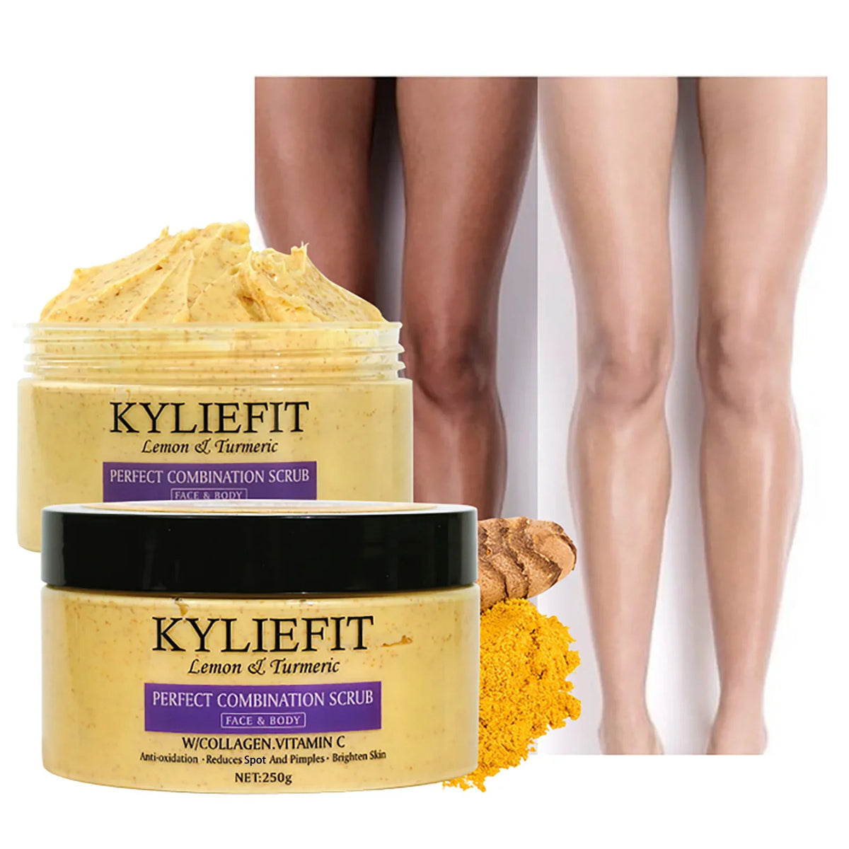 Silcy Skin Natural Turmeric Scrub for face and body; bright exfoliating paste in 2 jars on Tampa Home & Garden Store