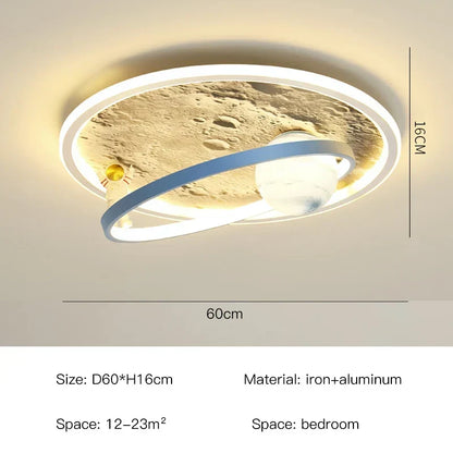Decorbites Moon Astronaut LED Ceiling Light with crater moon and blue orbit ring for kids on Tampa Home & Garden Store