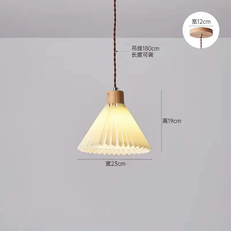 Perfecsy retro pleated pendant light with wooden canopy and warm fabric shade, 23cm dia on Tampa Home & Garden Store