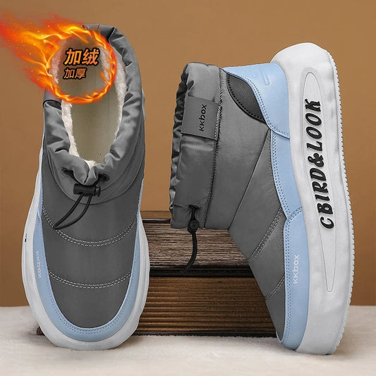 Men's Winter Velvet Boots gray with light blue trim warm faux fur lining UpTrend Deals on Tampa Home & Garden Store