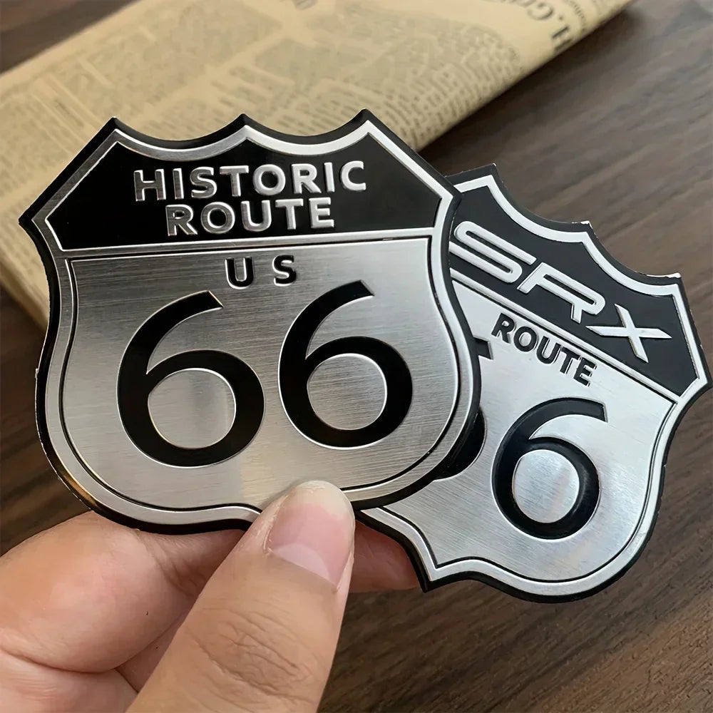 Aluminum 3D Route 66 stickers two-piece set black/silver by BikerZoneZ on Tampa Home & Garden Store