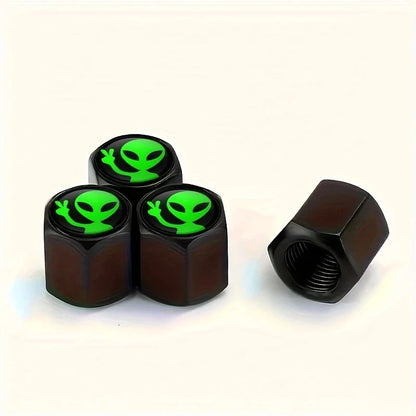 4pcs aluminium valve stem caps black with green alien logo BikerZoneZ on Tampa Home & Garden Store