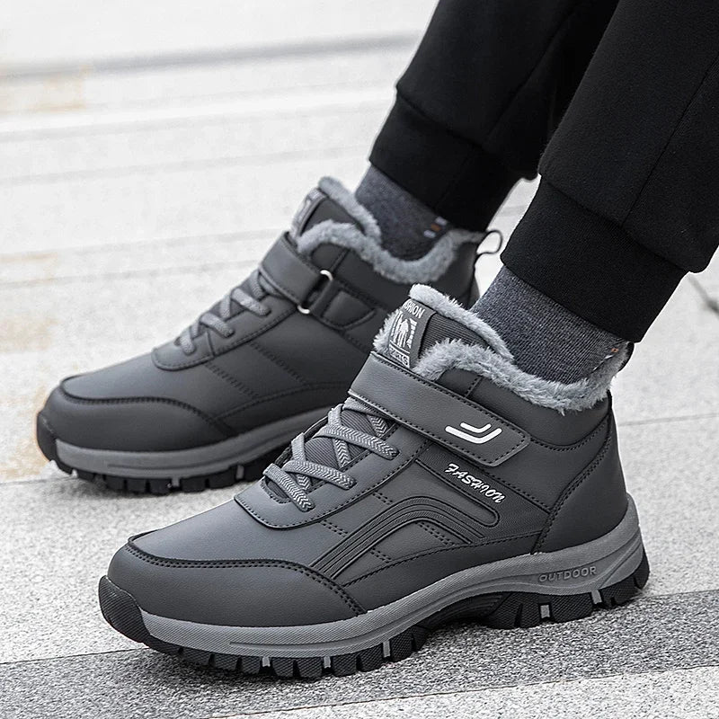 Mens waterproof winter snow boots UpTrend Deals gray faux leather uppers pair on Tampa Home & Garden Store