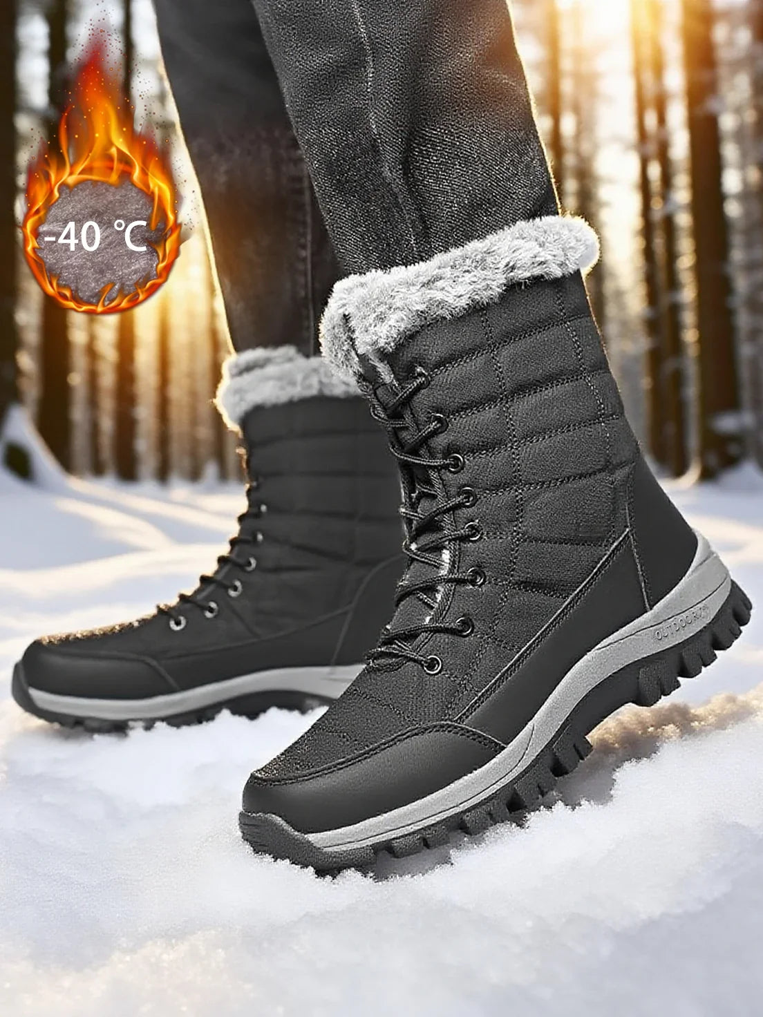 Men's winter snow boots UpTrend Deals, black waterproof boot with faux fur lining on Tampa Home & Garden Store
