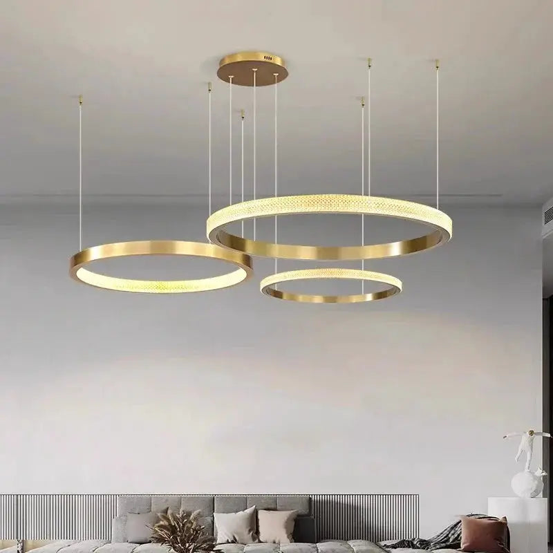 DecorBites LED Pendant Chandelier set with three gold rings for living/dining rooms on Tampa Home & Garden Store