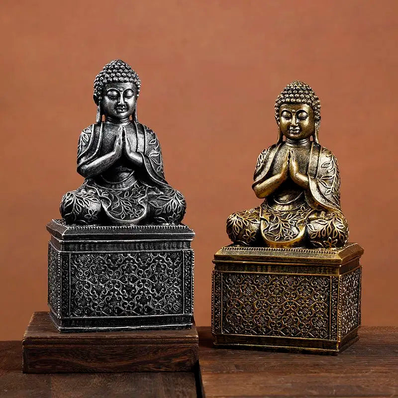 Perfecsy Elephant Buddha resin statues, pair of sitting Buddha figurines in black and gold on Tampa Home & Garden Store