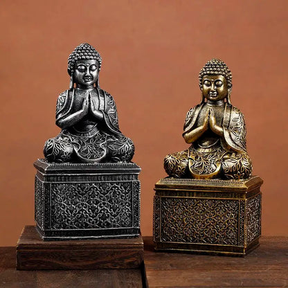 Perfecsy Elephant Buddha resin statues, pair of sitting Buddha figurines in black and gold on Tampa Home & Garden Store