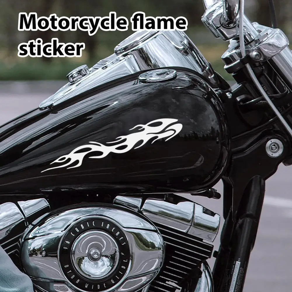 Motorcycle flame sticker, reflective white flames on black fuel tank, waterproof BikerZoneZ on Tampa Home & Garden Store