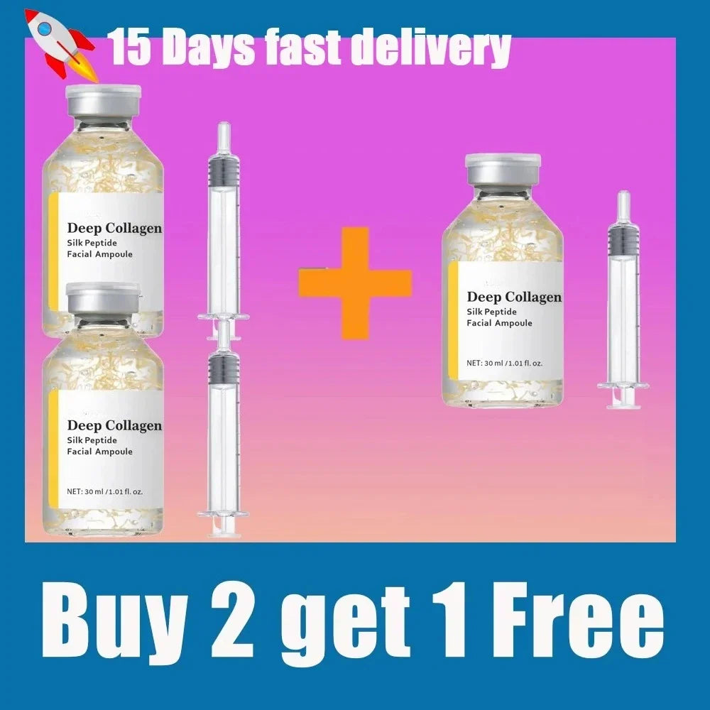Silcy Skin Silk Peptide Ampoule Deep Collagen facial ampoule set with syringes on pink gradient on Tampa Home & Garden Store