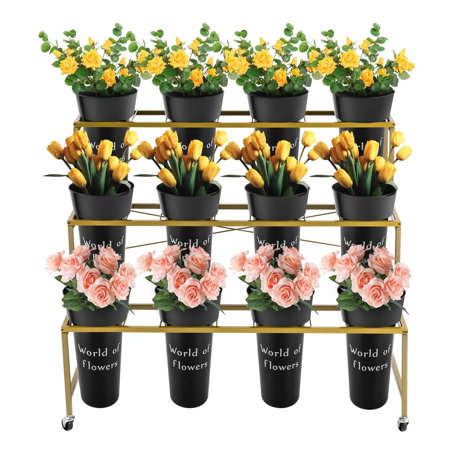 3 Tier Metal Flower Display Stand With Wheels