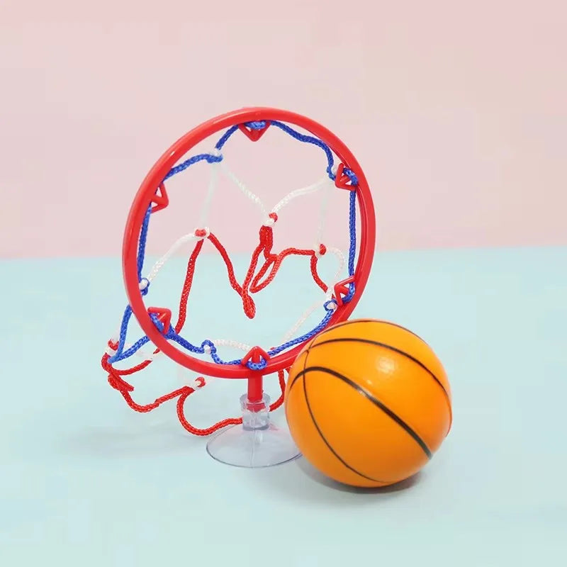 Kid indoor mini basketball hoop with suction cup, red hoop and colorful net, orange ball on Tampa Home & Garden Store