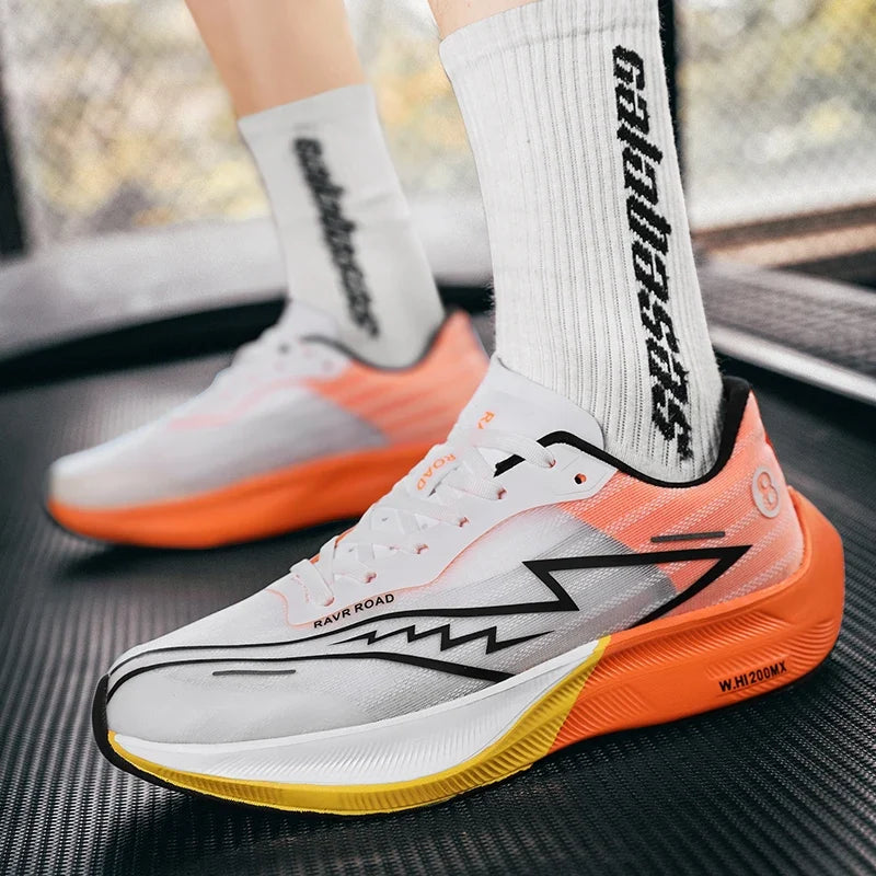 Training shoes EstaliosFit with breathable mesh, white and orange athletic sneakers on Tampa Home & Garden Store