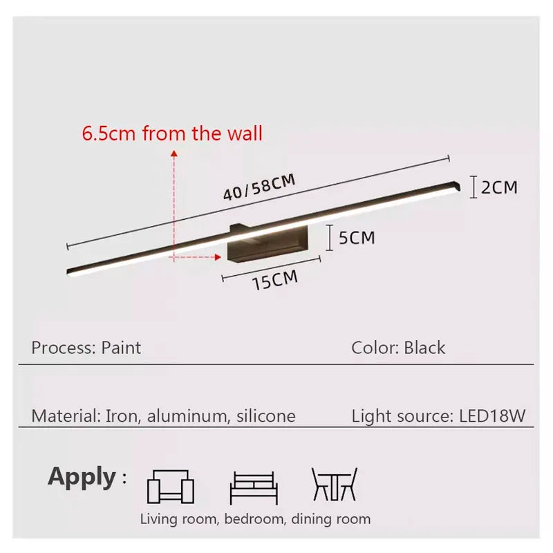 LED Bathroom Mirror Light – Waterproof Wall Lamp for Makeup Vanity in White/Black
