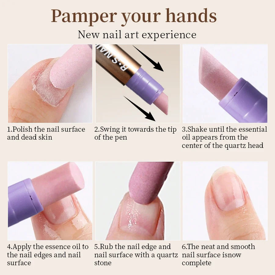 RSNAIL 3-in-1 Cuticle Oil Pen by Silcy Skin with ceramic nail pusher; purple cap; six-step on Tampa Home & Garden Store