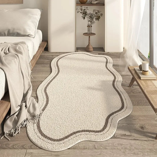 Cream Irregular Area Rug Non Slip Modern Nordic Wave Floor Mat - Tampa Home & Garden Store
