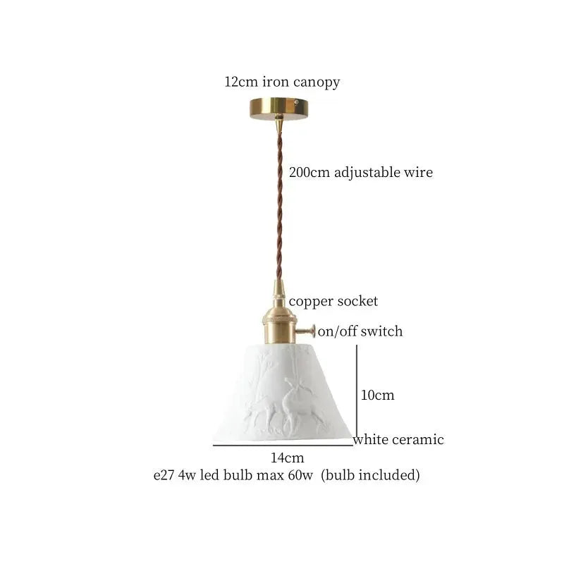 DecorBites Lotus Flower Ceramic LED Pendant Lampshade white ceramic shade with iron canopy on Tampa Home & Garden Store