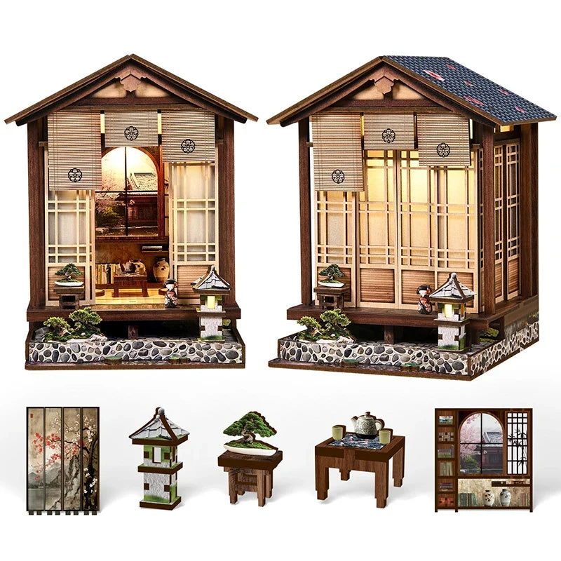 Perfecsy Moss Lamp DIY wooden bookend 3D puzzle with two miniature houses on stone base decor on Tampa Home & Garden Store