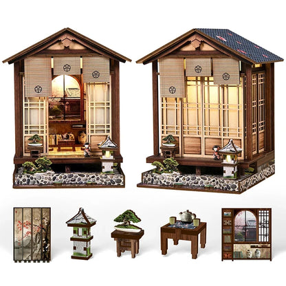 Perfecsy Moss Lamp DIY wooden bookend 3D puzzle with two miniature houses on stone base decor on Tampa Home & Garden Store