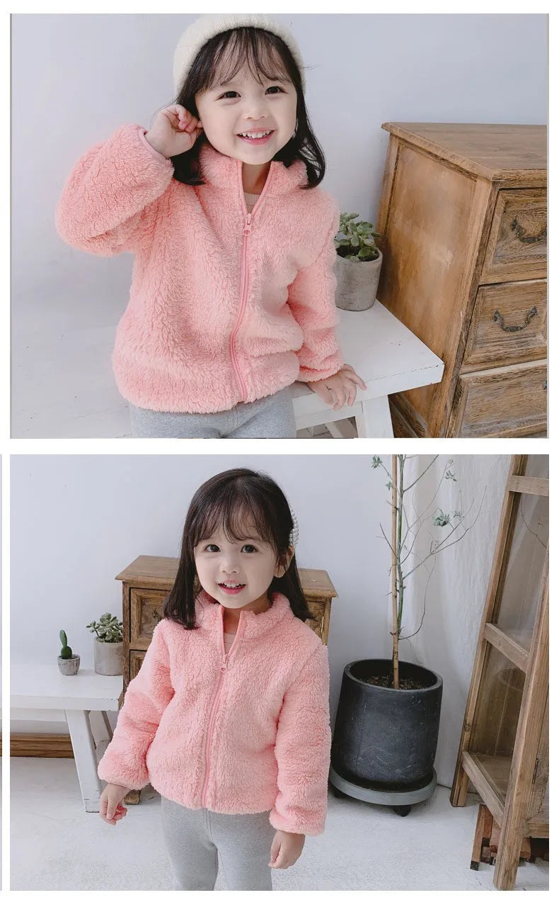 Kids Winter Coat – Warm Fleece Jacket, pink plush fleece with full zipper for cozy warmth on Tampa Home & Garden Store