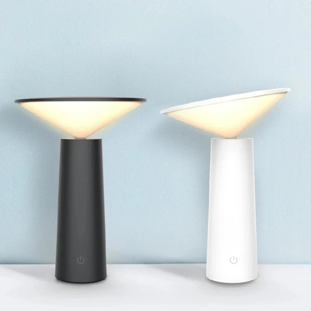 Smart touch sensor table lamp pair in black and white with conical LED shade and USB charging on Tampa Home & Garden Store