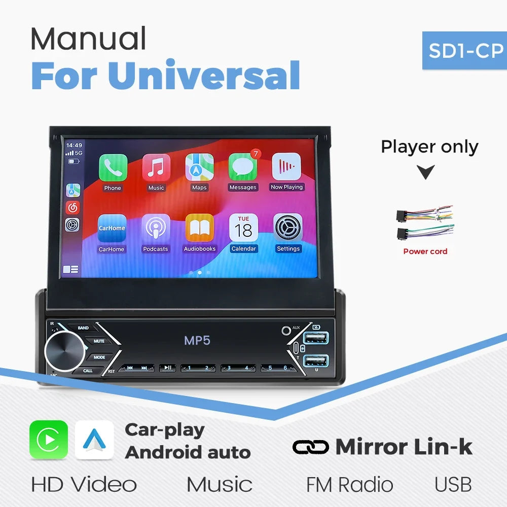 1-DIN 7-inch retractable car stereo with touch screen MP5 CarPlay on Tampa Home & Garden Store