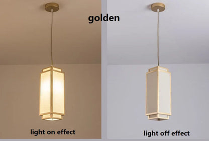 Perfecsy pendant light golden rectangular fabric lantern with white panels ceiling mount on Tampa Home & Garden Store