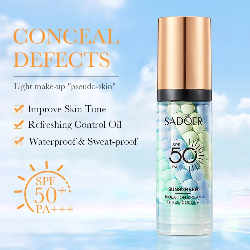 Silcy Skin tri-color face makeup primer in a clear bottle with rose-gold cap, SPF 50+, 40g on Tampa Home & Garden Store