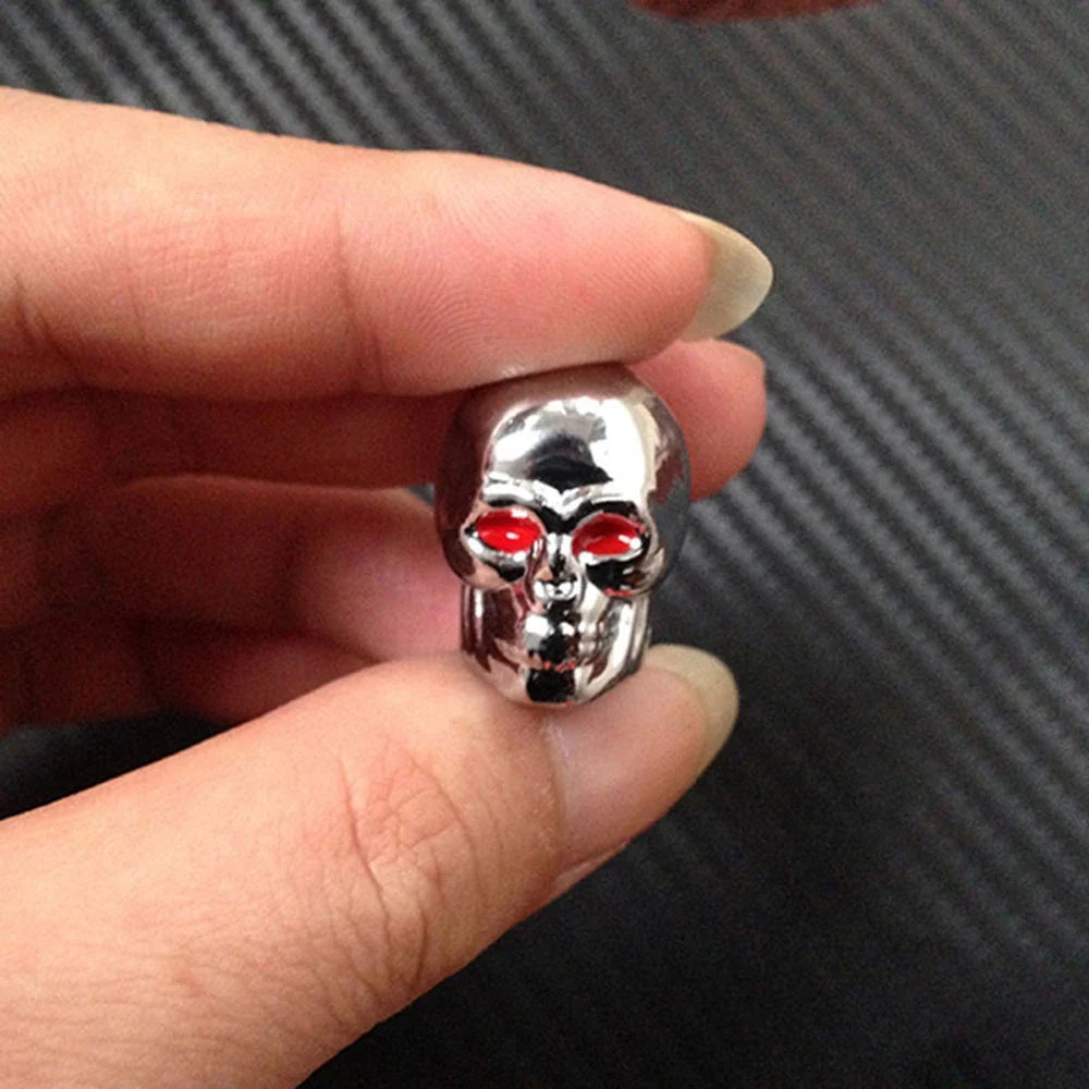 ABS Skull Valve Stem Cap by BikerZoneZ, chrome silver skull with red eyes on Tampa Home & Garden Store