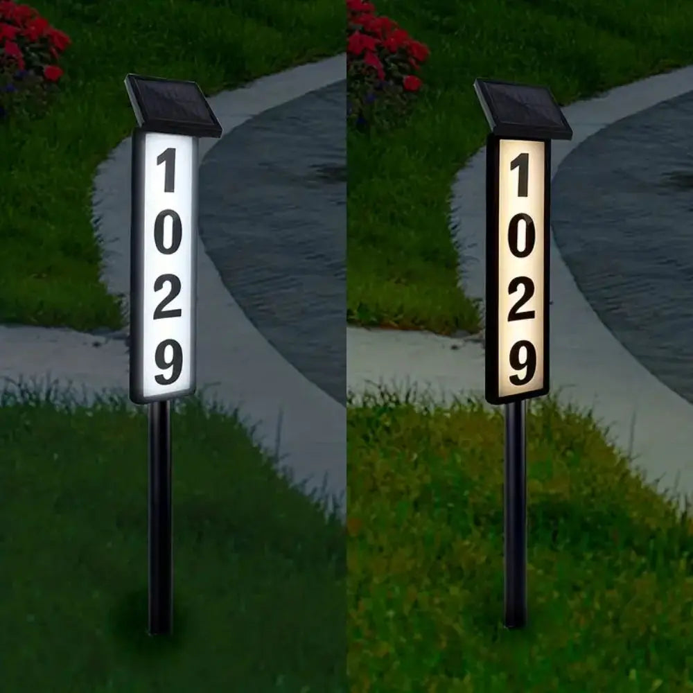 Solar House Number Light LED Address Sign with Stake Outdoor Solar Powered Home