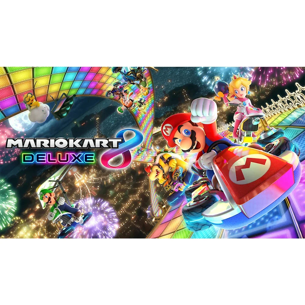 Nintendo Switch Mario Kart 8 Deluxe game cover art with Mario and colorful racers on Tampa Home & Garden Store
