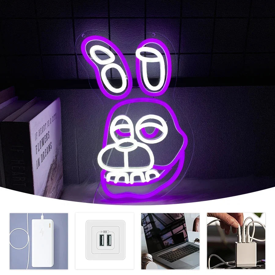 Bonnie The Rabbit Neon Sign USB powered wall decor in purple/white by Perfecsy on Tampa Home & Garden Store