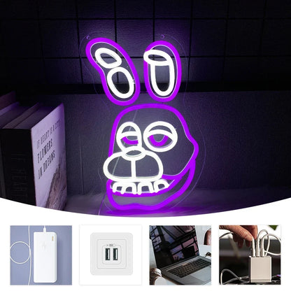 Bonnie The Rabbit Neon Sign USB powered wall decor in purple/white by Perfecsy on Tampa Home & Garden Store