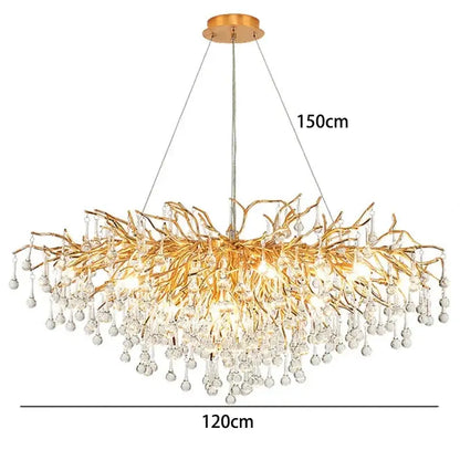 DecorBites LED pendant chandelier with gold leaf finish and crystal drops, 120cm wide on Tampa Home & Garden Store