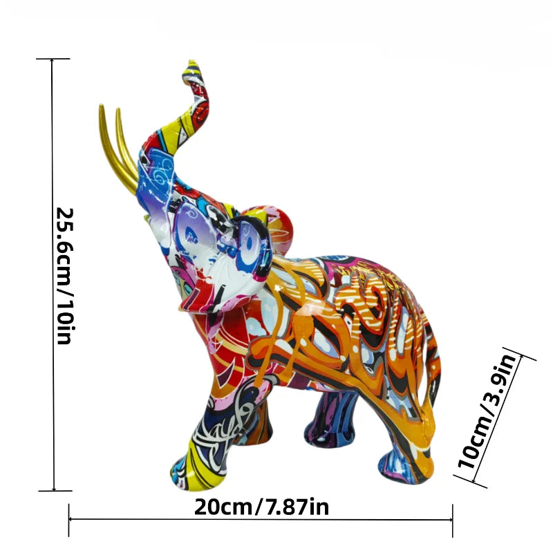 Perfecsy graffiti elephant sculpture resin decor in multicolor for home ornament on Tampa Home & Garden Store