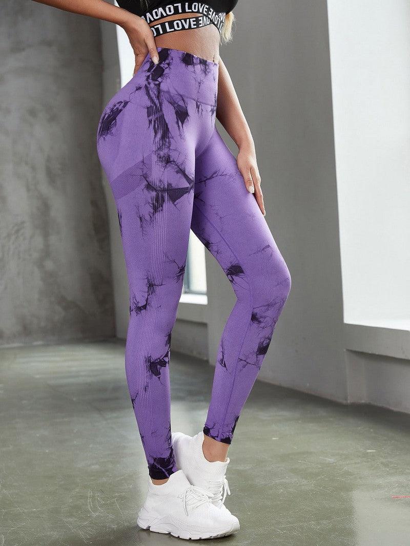 Leggings Stevvex ST75LGOPL510 purple tie-dye high-waist seamless gym compression yoga pants on Tampa Home & Garden Store