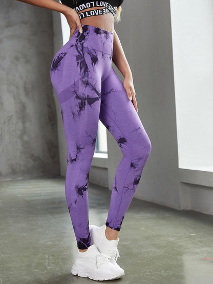 Leggings Stevvex ST75LGOPL510 purple tie-dye high-waist seamless gym compression yoga pants on Tampa Home & Garden Store
