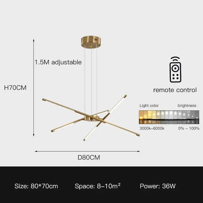 DecorBites Linen Ceiling Chandelier gold pendant lamp, adjustable 1.5m remote control on Tampa Home & Garden Store